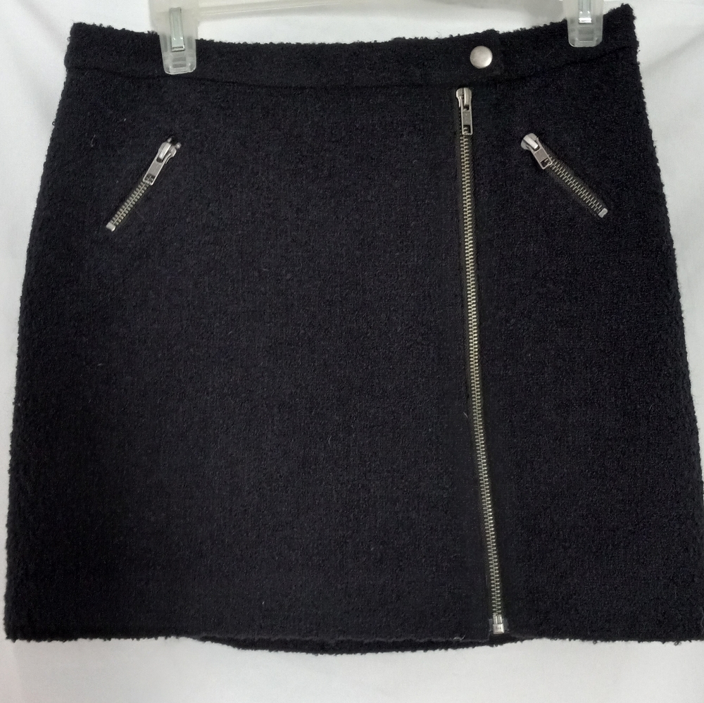 Joie Zip Front Wool Blend Lined Mini Skirt Black SM